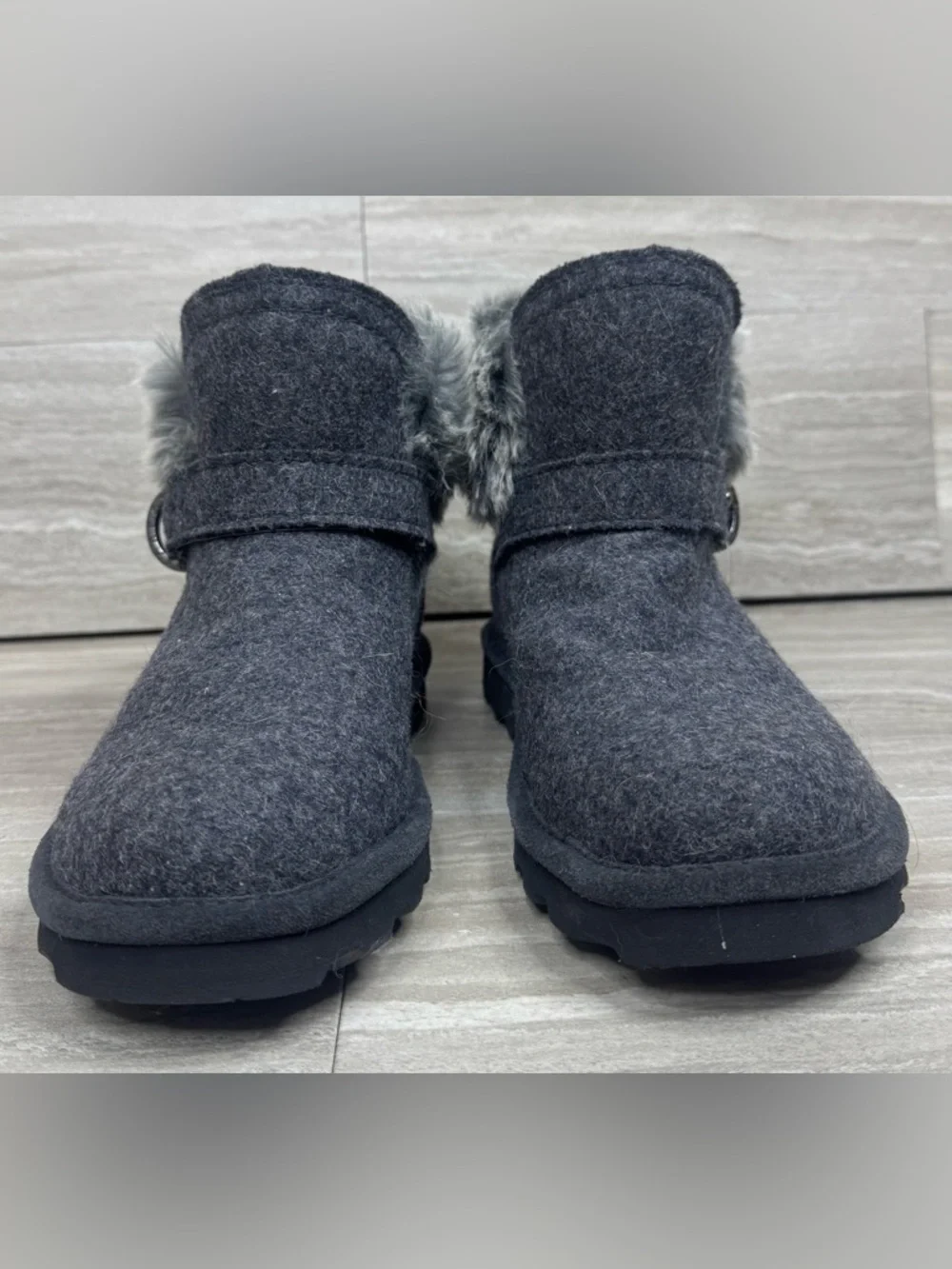 BearPaw Gray Koko Ankle Boots with Faux Fur Cuff Womens Size 7